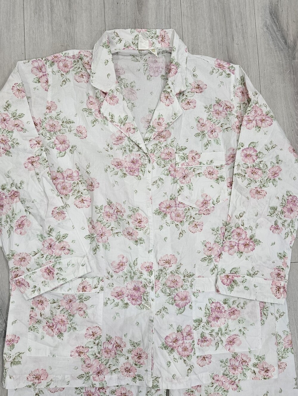 VTG Victoria's Secret Pink Floral Green Long Cotton Pajamas Set Sz L 80s NWOT - Picture 4 of 13